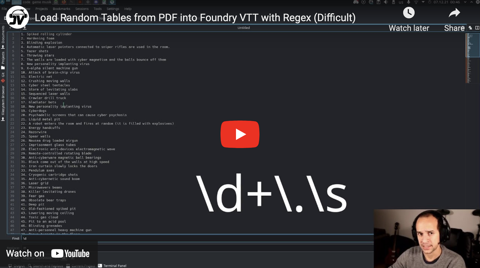 Random Tables into Foundry with Regex